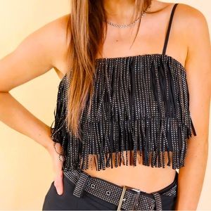 Crystal Fringe Crop Top in Black size small